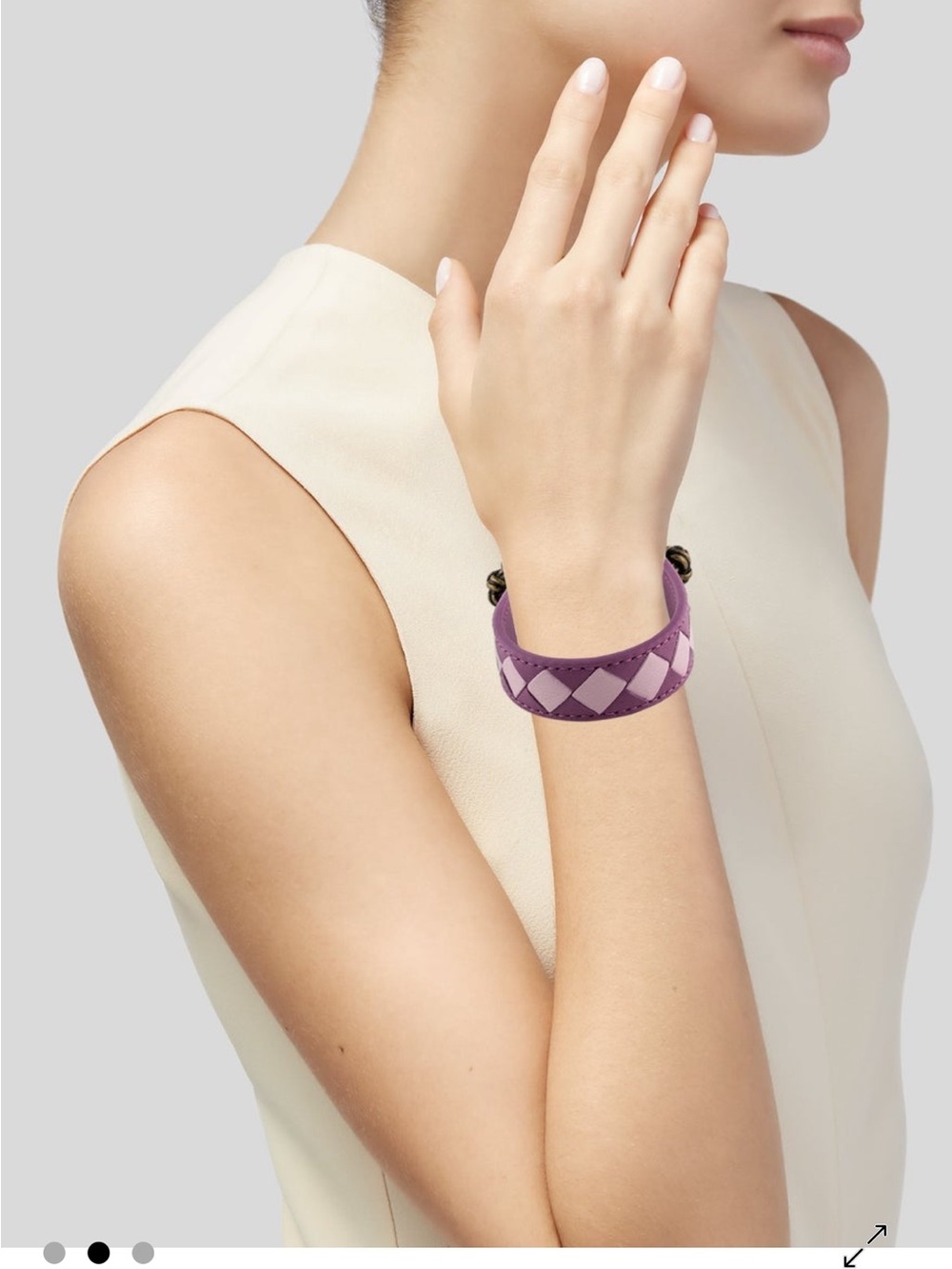 Bottega Veneta Purple Leather Diamond-Pattern Cuff Bracelet